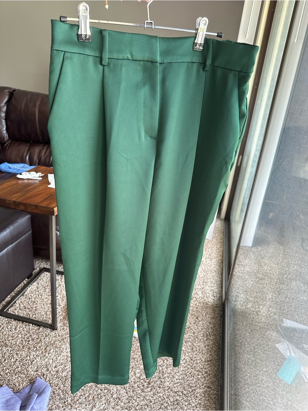 LOFT Satin Forest Green Straight Leg Trousers
